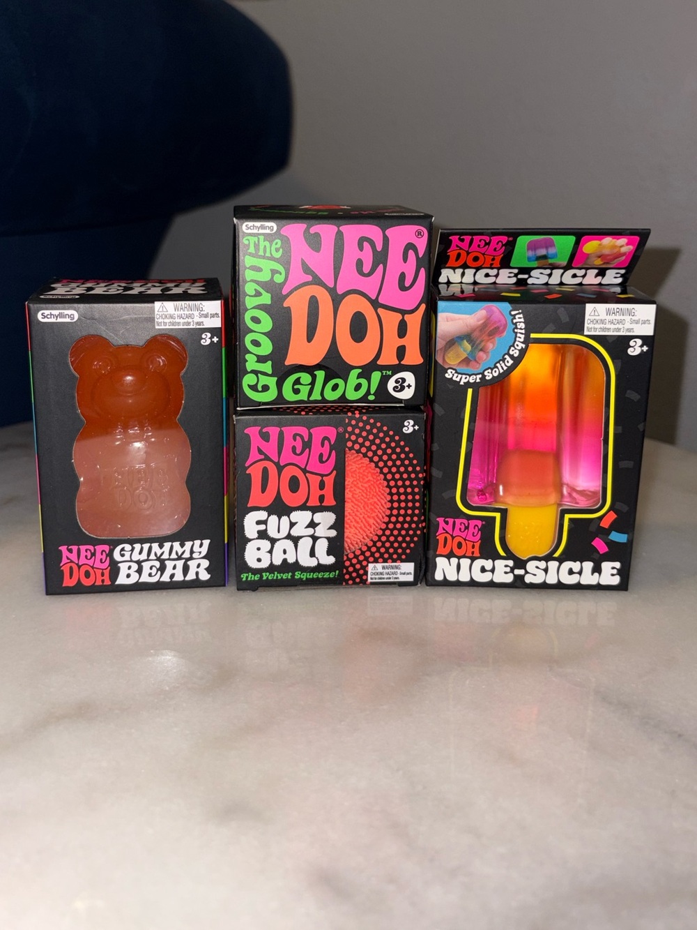 Needoh Set of 4 - Orange Gummy bear, Nice-Sicle, Fuzzball, Groovy glob